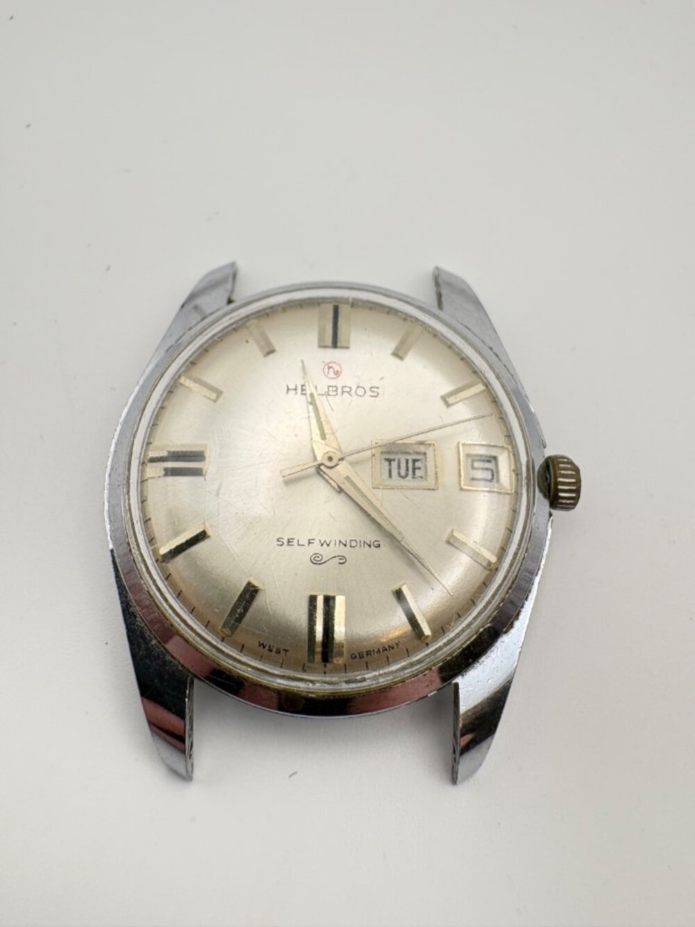 Vintage Helbros Selfwinding West Germany Day Date Men Watch Head For Parts